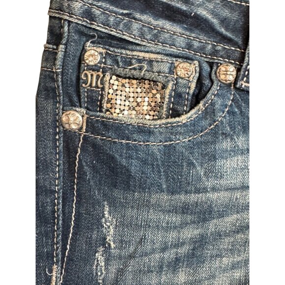 Vintage Y2K Miss Me Bootcut Jeans Womens Size 27 Dark Wash Embellished Sequin Po - Picture 5 of 10